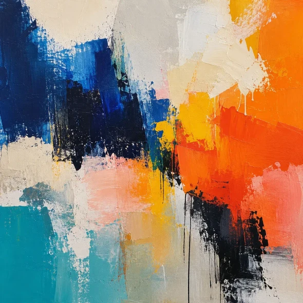 Sun And Sea – Large Abstract Palette Knife Canvas Painting (ART-3319-122987) - Handpainted Art Painting - 30in X 30in