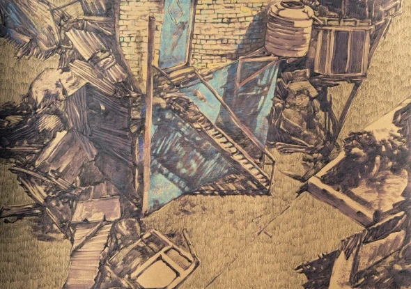 Slum Eviction (PRT-18009-123256) - Canvas Art Print - 30in X 21in