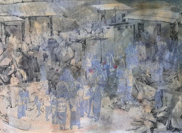 Slum Eviction (PRT-18009-123255) - Canvas Art Print - 30in X 22in