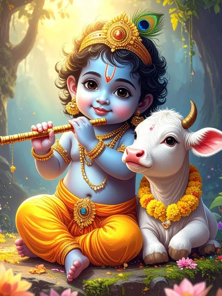 छोटी छोटी गैया, छोटे छोटे ग्वाल (PRT-17594-123261) - Canvas Art Print - 13in X 18in