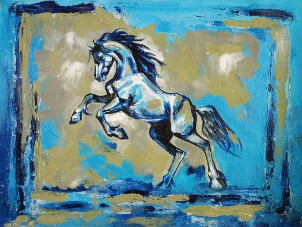 Chetak – Spirit Of Valor | Original Acrylic Horse Painting On Canvas (ART-3674-123286) - Handpainted Art Painting - 24in X 18in