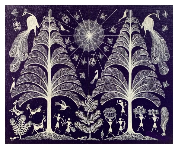 The Web Of Life – A Warli Forest Symphony (ART-7213-123280) - Handpainted Art Painting - 12in X 10in