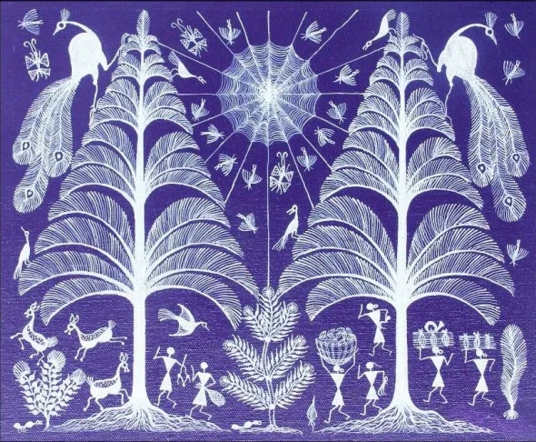 The Web Of Life – A Warli Forest Symphony (ART-7213-123280) - Handpainted Art Painting - 12in X 10in