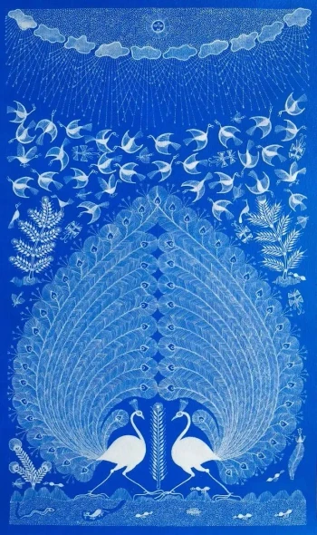Peacock Dancing: The Monsoon Rhapsody (ART-7213-123279) - Handpainted Art Painting - 18in X 11in