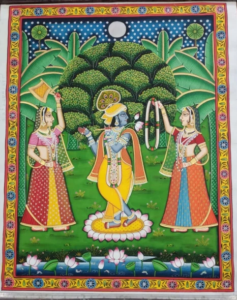 Lord Krishna Pichwai Painting (ART-18694-123236) - Handpainted Art Painting - 18in X 24in
