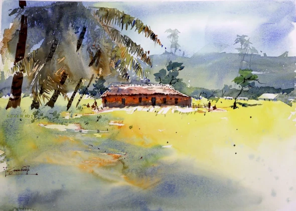 Under The Palm Trees (ART-5774-123155) - Handpainted Art Painting - 20in X 14in