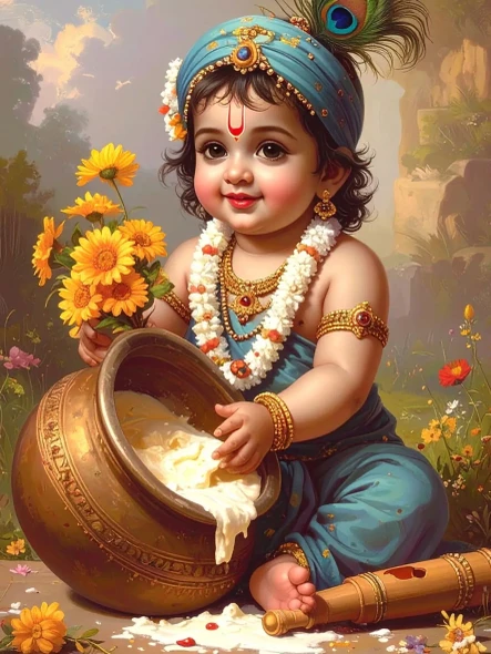 बाल गोपाल की मधुर मुस्कान (PRT-17594-123336) - Canvas Art Print - 14in X 18in