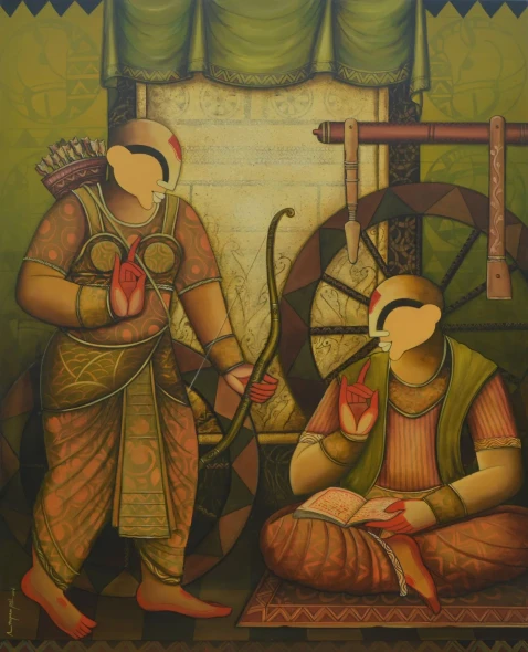 Parthasarathi 26 (ART-6351-123334) - Handpainted Art Painting - 48in X 60in