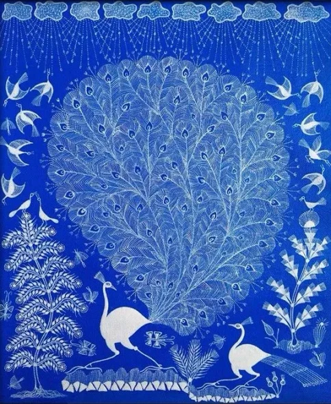 Peacock Dancing – A Dance Of Eternal Love (ART-7213-123327) - Handpainted Art Painting - 10in X 12in