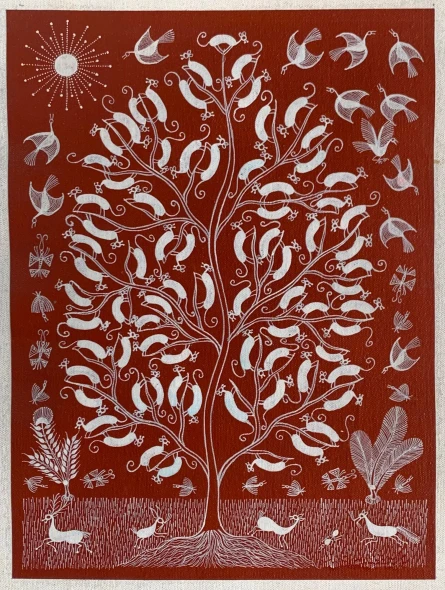 Monkey Tree – A Celebration Of Forest Life (ART-7213-123326) - Handpainted Art Painting - 9in X 12in
