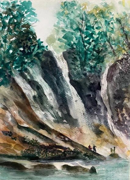 Waterfall (PRT-8841-123401) - Canvas Art Print - 17in X 24in