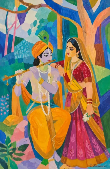 Eternal Harmony: The Divine Melodies Of Radha And Krishna (PRT-18374-123356) - Canvas Art Print - 20in X 30in
