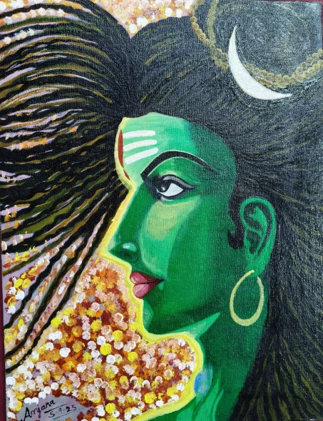 Shiva The Cosmic Yogi (ART-18617-123396) - Handpainted Art Painting - 12in X 16in