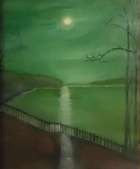 Tribute To My Lover In Moonlight (ART-17475-123303) - Handpainted Art Painting - 12in X 14in