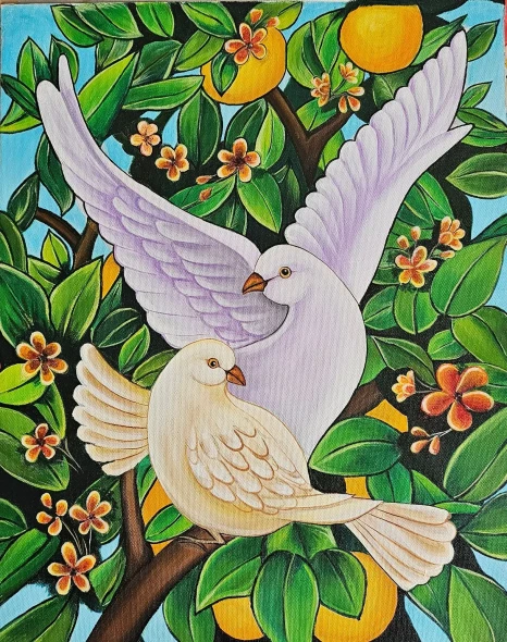 Harmony In Bloom (ART-16931-123063) - Handpainted Art Painting - 18in X 24in