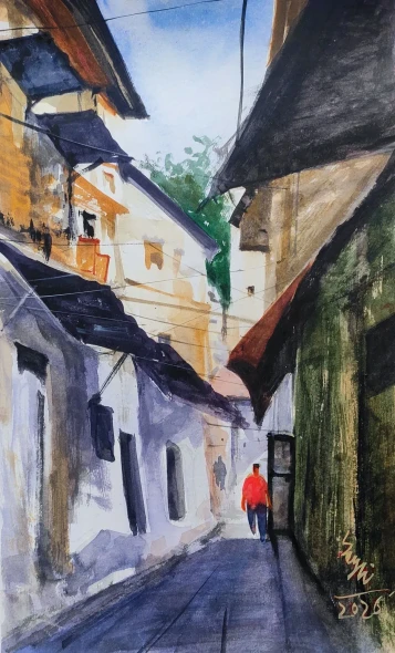 House Hold (ART-7901-123429) - Handpainted Art Painting - 11in X 18in