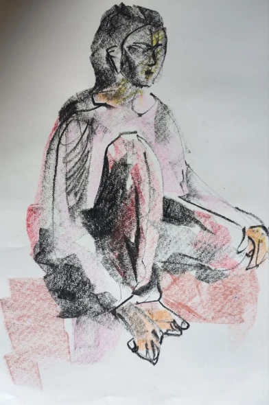 The Live Sketch (ART-18692-123395) - Handpainted Art Painting - 11in X 16in