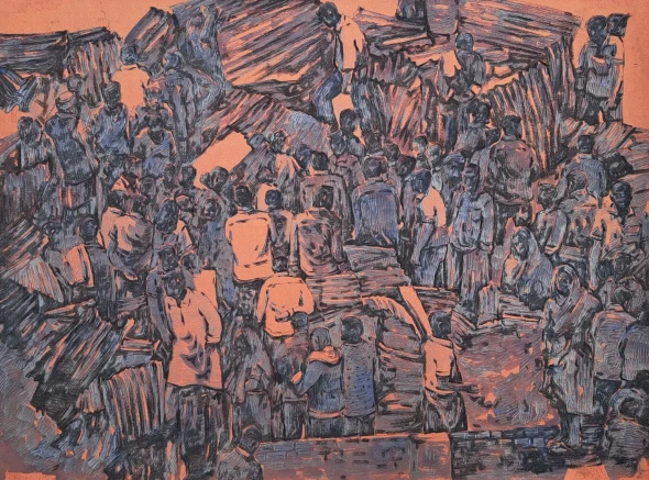Slum Eviction (ART-18009-123389) - Handpainted Art Painting - 40in X 30in