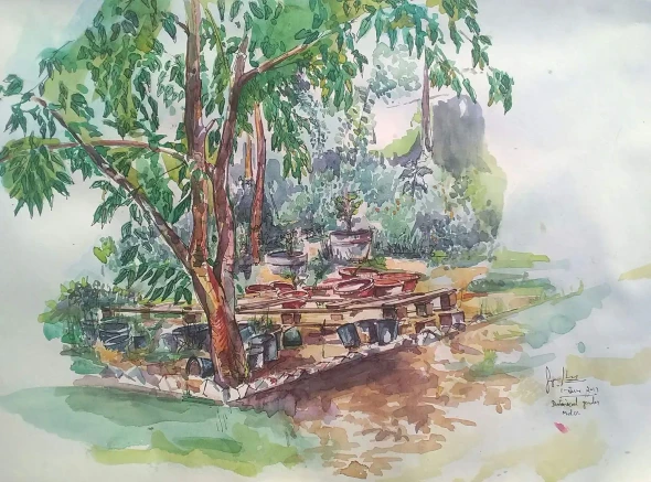 The Watercolor Of Tree (ART-18692-123368) - Handpainted Art Painting - 22in X 14in