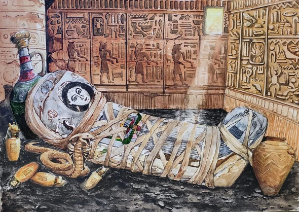 Death Of Celiopetra (ART-7901-123571) - Handpainted Art Painting - 16in X 12in
