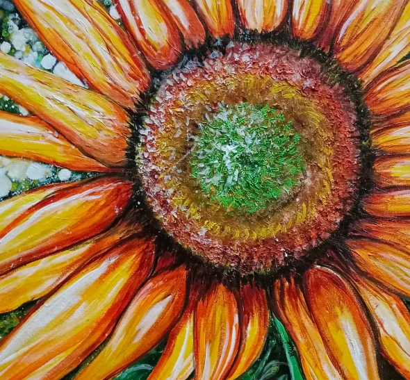 Sunflower, A Vibrant Feeling (ART-6775-123499) - Handpainted Art Painting - 18in X 17in