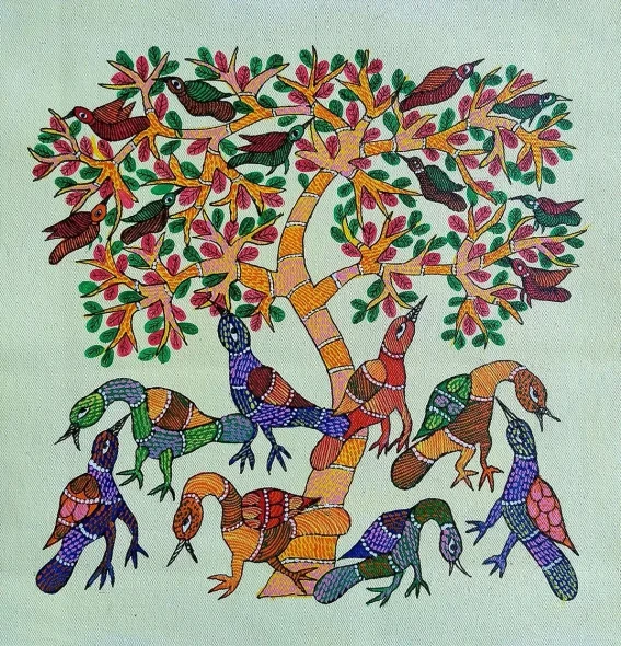 The Singing Tree (ART-7213-123485) - Handpainted Art Painting - 9in X 9in