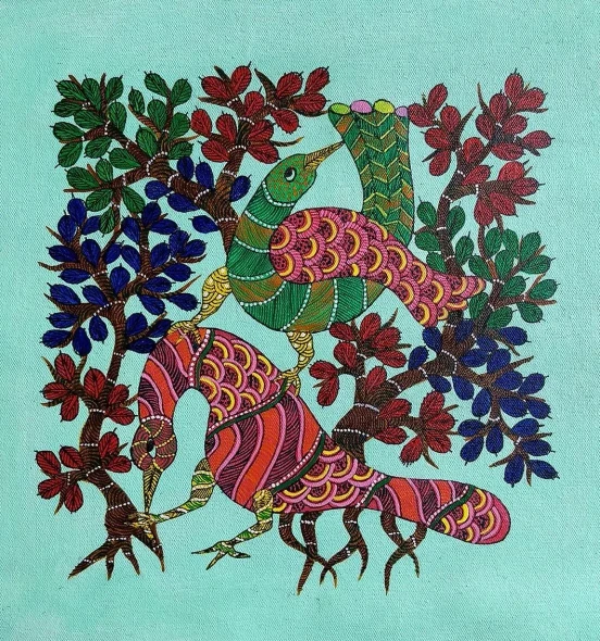 Forest Of Peacocks (ART-7213-123482) - Handpainted Art Painting - 9in X 9in