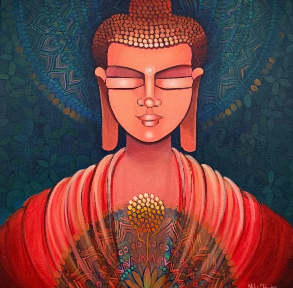 Karuna Series 3 (ART-3702-123479) - Handpainted Art Painting - 24in X 24in