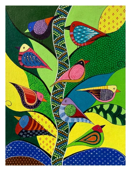 Forest Melodies (ART-7213-123476) - Handpainted Art Painting - 9in X 12in