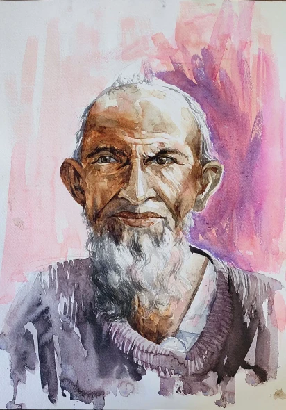 Old Man (ART-7901-123566) - Handpainted Art Painting - 12in X 16in
