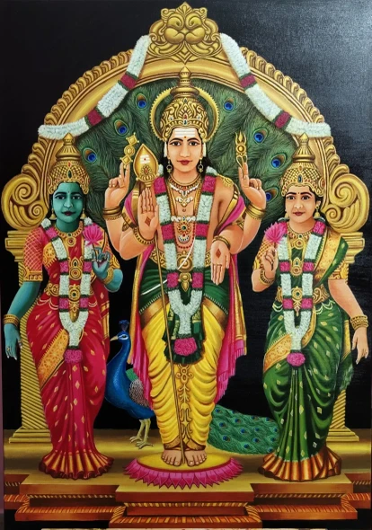 Murugan Valli Deivanai (ART-17791-123498) - Handpainted Art Painting - 24in X 40in