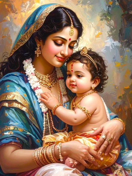 Mamta Ki Godh Mei Madav (PRT-17594-123611) - Canvas Art Print - 13in X 18in