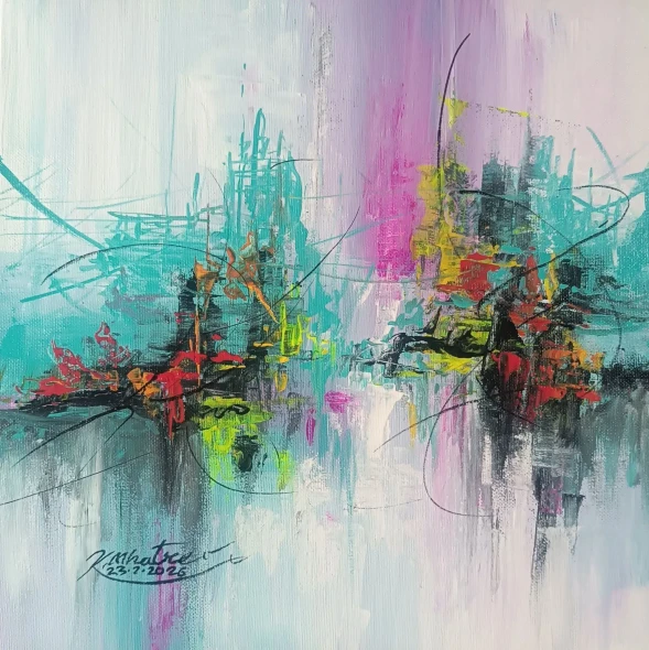 Untitled 3 (ART-1230-123657) - Handpainted Art Painting - 12in X 12in