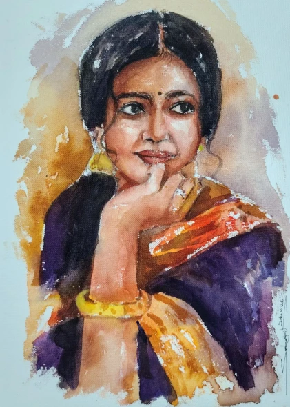 Indian Woman (ART-17209-123649) - Handpainted Art Painting - 11in X 15in