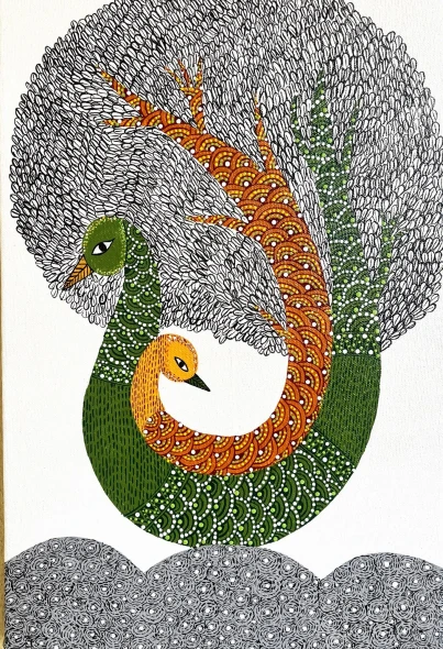 Gond Art Tree Of Life Painting – Indian Folk Art (ART-17034-123621) - Handpainted Art Painting - 10in X 15in