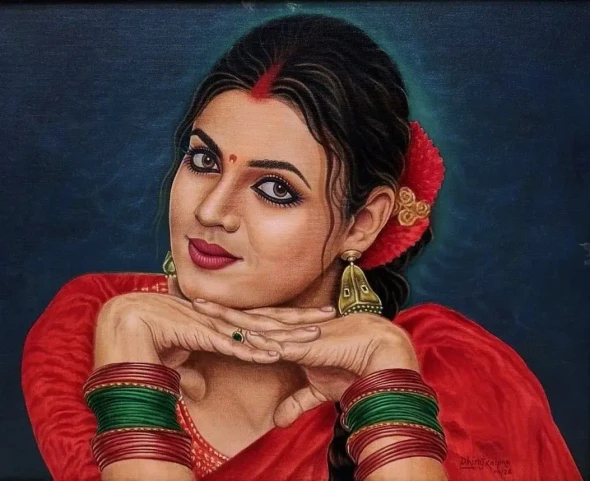 The Silent Smile (ART-17787-123579) - Handpainted Art Painting - 20in X 16in