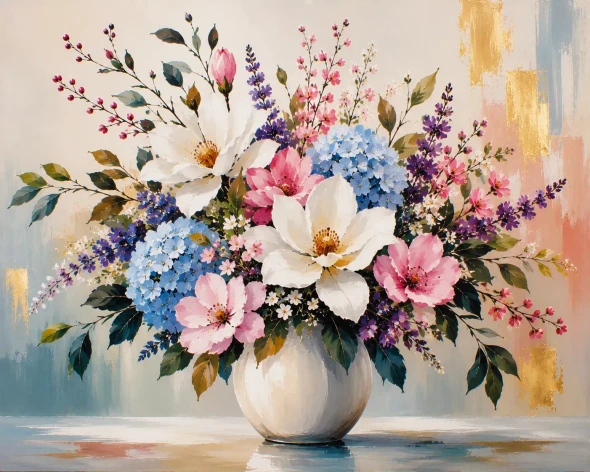 Eternal Blossoms – Handmade Acrylic Floral Vase Painting (ART-3319-123597) - Handpainted Art Painting - 36in X 24in
