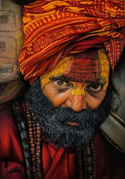 The Sadhu (ART-18724-123583) - Handpainted Art Painting - 11in X 17in