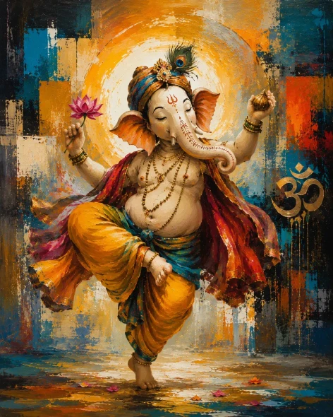 Handmade Dancing Ganesha Acrylic Painting – Textured Nritya Ganesha Wall Art (ART-3319-123667) - Handpainted Art Painting - 30in X 40in