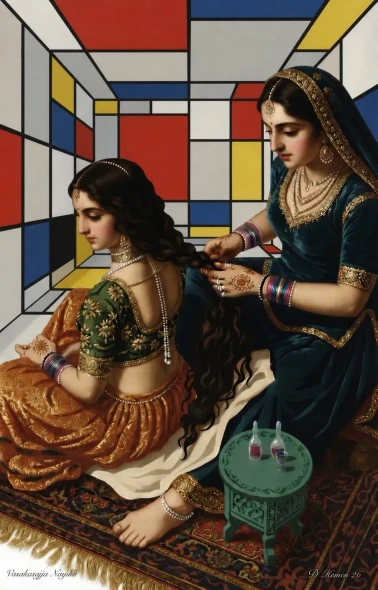Constructing The Nayika: Tradition And Geometry (PRT-18374-123665) - Canvas Art Print - 23in X 36in