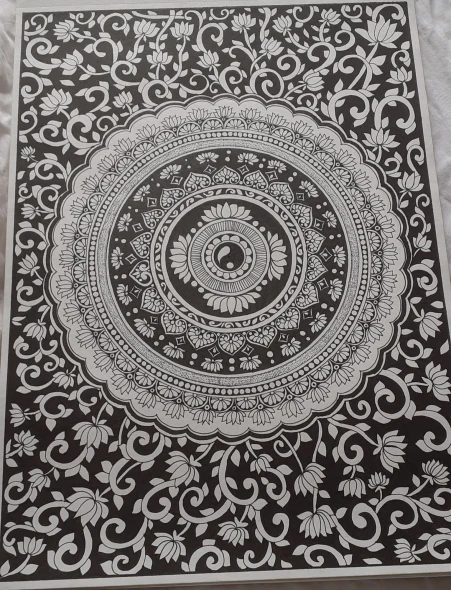 Eternal Balance | Original Handmade Yin Yang Mandala Art (ART-18546-123727) - Handpainted Art Painting - 11in X 16in