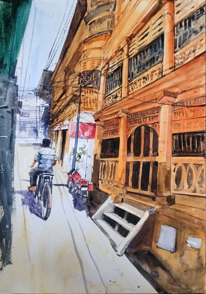 Old Architecture (ART-7901-123723) - Handpainted Art Painting - 12in X 16in