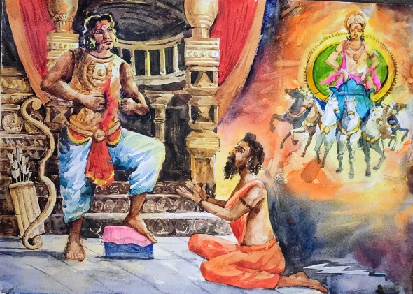 Karna In Mahabharat (ART-7901-123721) - Handpainted Art Painting - 16in X 12in