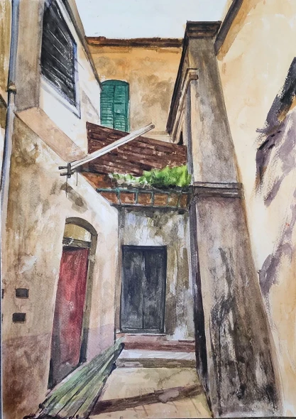 Old Architecture (ART-7901-123720) - Handpainted Art Painting - 12in X 16in