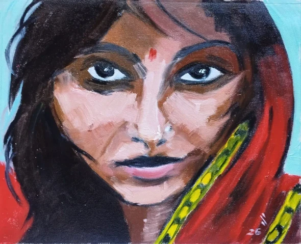 Sedctive Eyes (ART-18736-123696) - Handpainted Art Painting - 11in X 9in