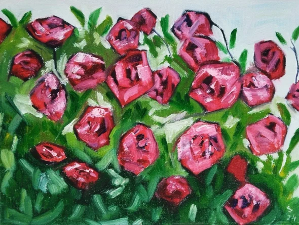 Rose Garden (ART-18736-123694) - Handpainted Art Painting - 14in X 11in