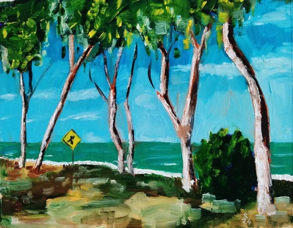 Leaning Trees (ART-18736-123693) - Handpainted Art Painting - 11in X 9in