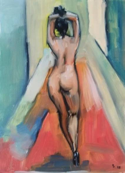 Nude (ART-18736-123691) - Handpainted Art Painting - 11in X 15in