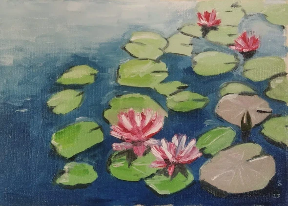 Water Lilies (ART-18736-123689) - Handpainted Art Painting - 14in X 10in