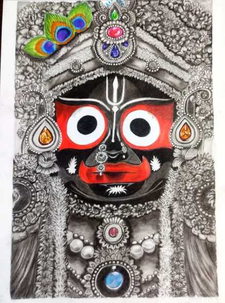 Lord's Of Jagarnath Ji//Handmade Painting (ART-18655-123686) - Handpainted Art Painting - 12in X 9in